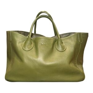 Beck Large Classic Leather Tote Bag Green Chartreuse Pebble Grain